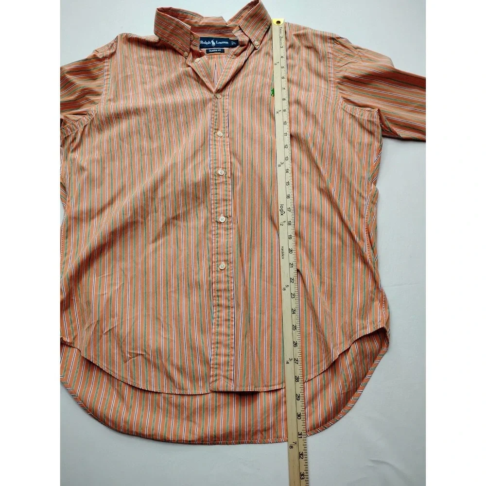 Polo Ralph Lauren Custom Fit Shirt L Orange Striped Button Up Long Sleeve